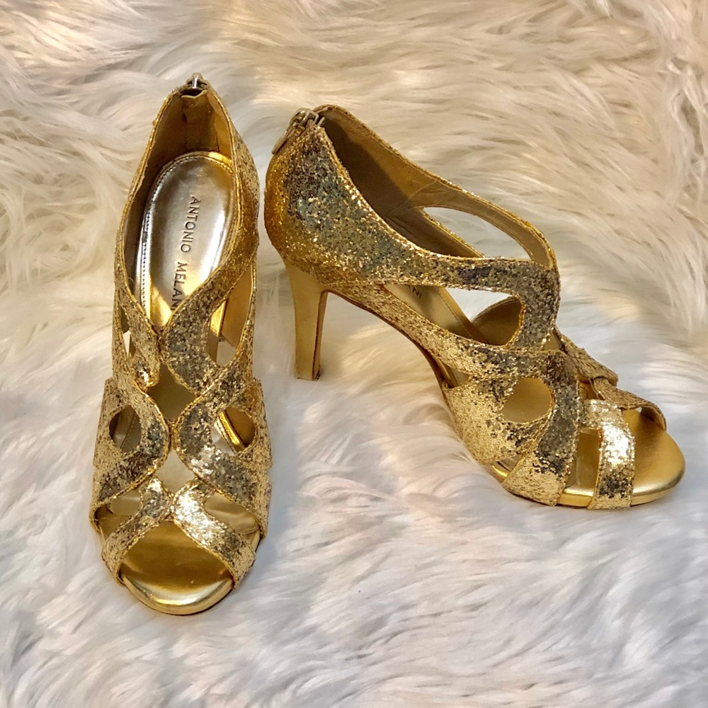 **❣️SOLD❣️**Antonio Melani Heels Gold “Sparkles” - Picture 1 of 8